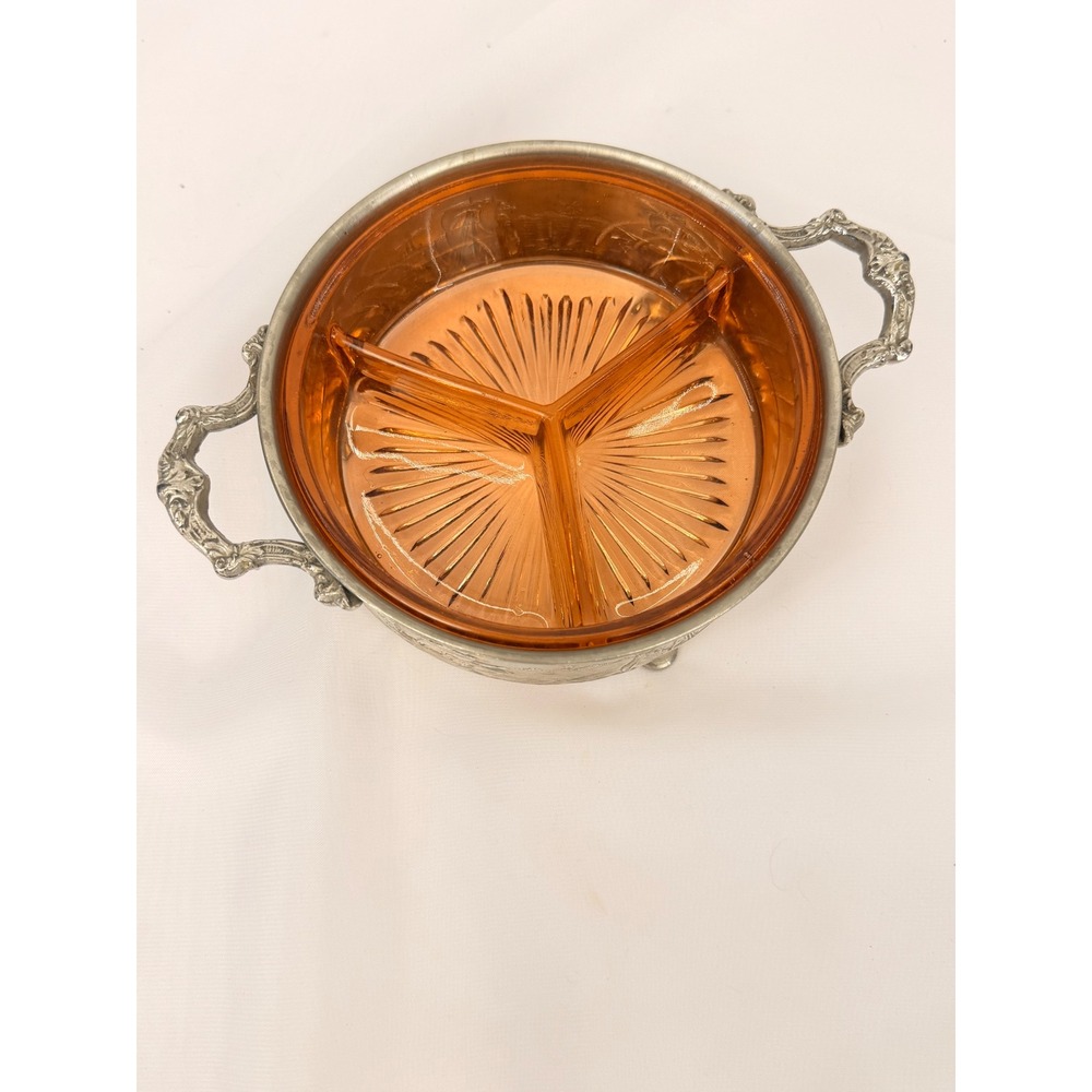 Vintage Forman Bros Brooklyn NY Divided Relish Dish Amber Glass Nautical Caddy